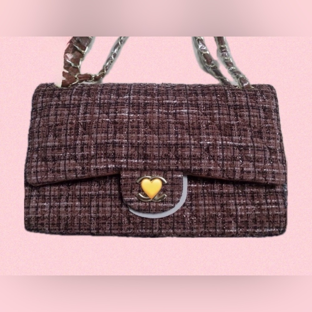 Elegant Tweed Shoulder Bag - Brown